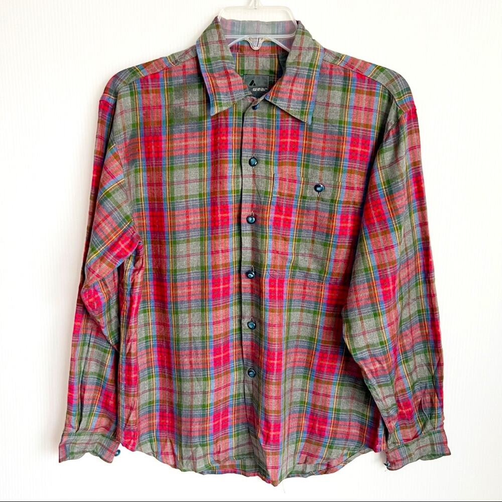 Vintage 1990’s Liz Wear Liz Claiborne Plaid Button Down Blouse Small